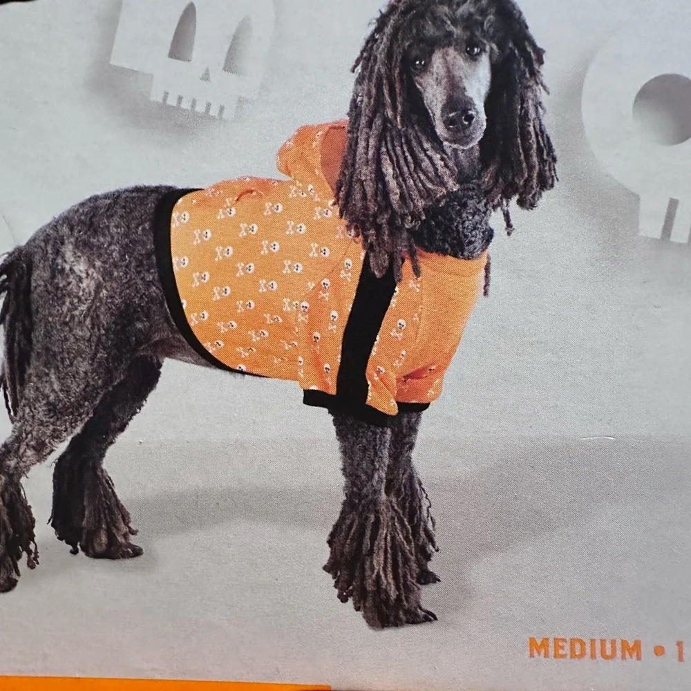 Hyde and Eek Halloween Pet Cropped Hoodie medium‎ orange with white skulls  NWT